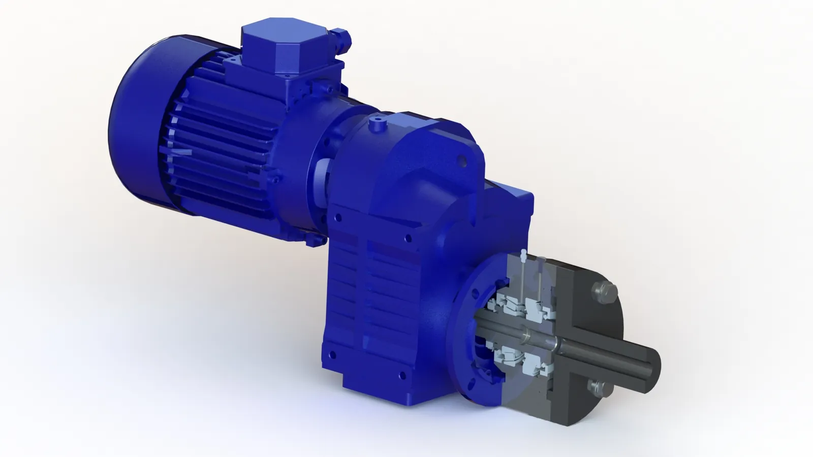 3D model of an extruder drive: motor with gearbox and coupling